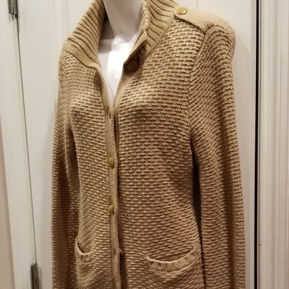 Talbots Tan Khaki Cardigan Sweater Sz S/M - Picture 3 of 9